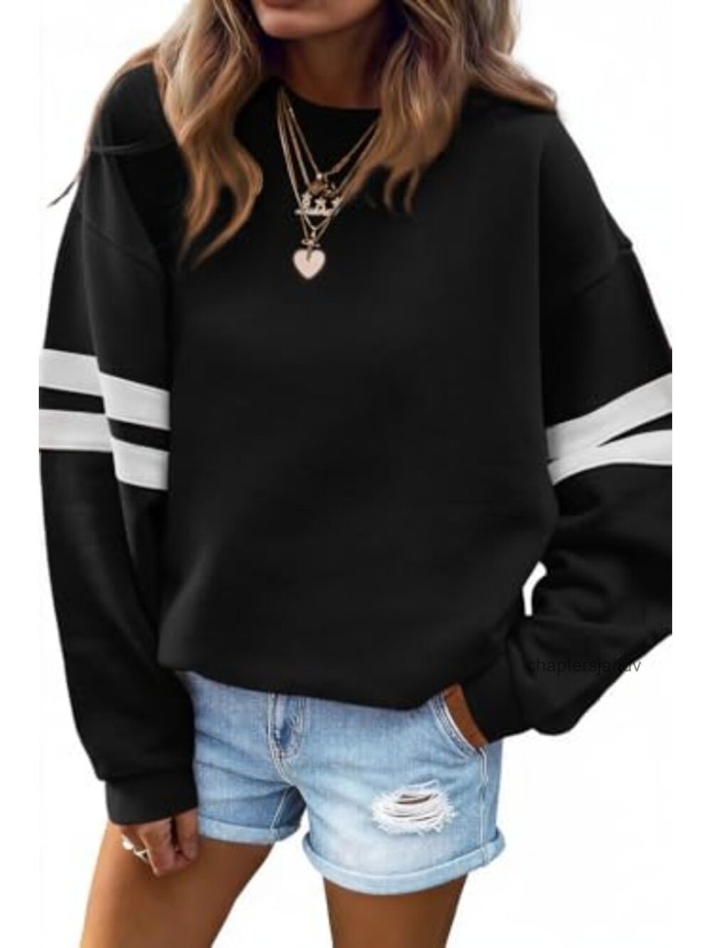 Oversized Striped Sweatshirt Crewneck Long Sleeve Pullover Casual Top